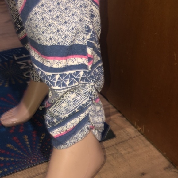 Rewash Boho Style casual pants Beige with pink and navy blue print Medium - Picture 9 of 9